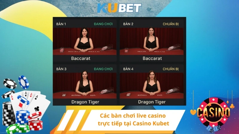Các bàn chơi live casino tại Casino Kubet