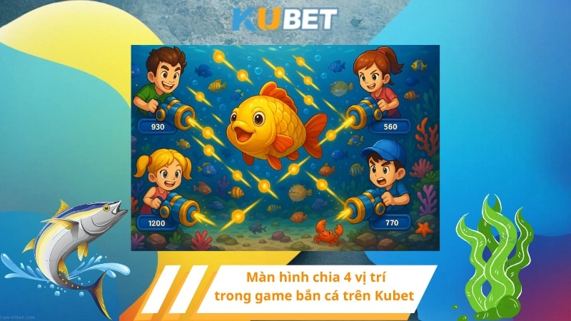 Màn hình chia 4 vị trí trong game bắn cá trên Kubet